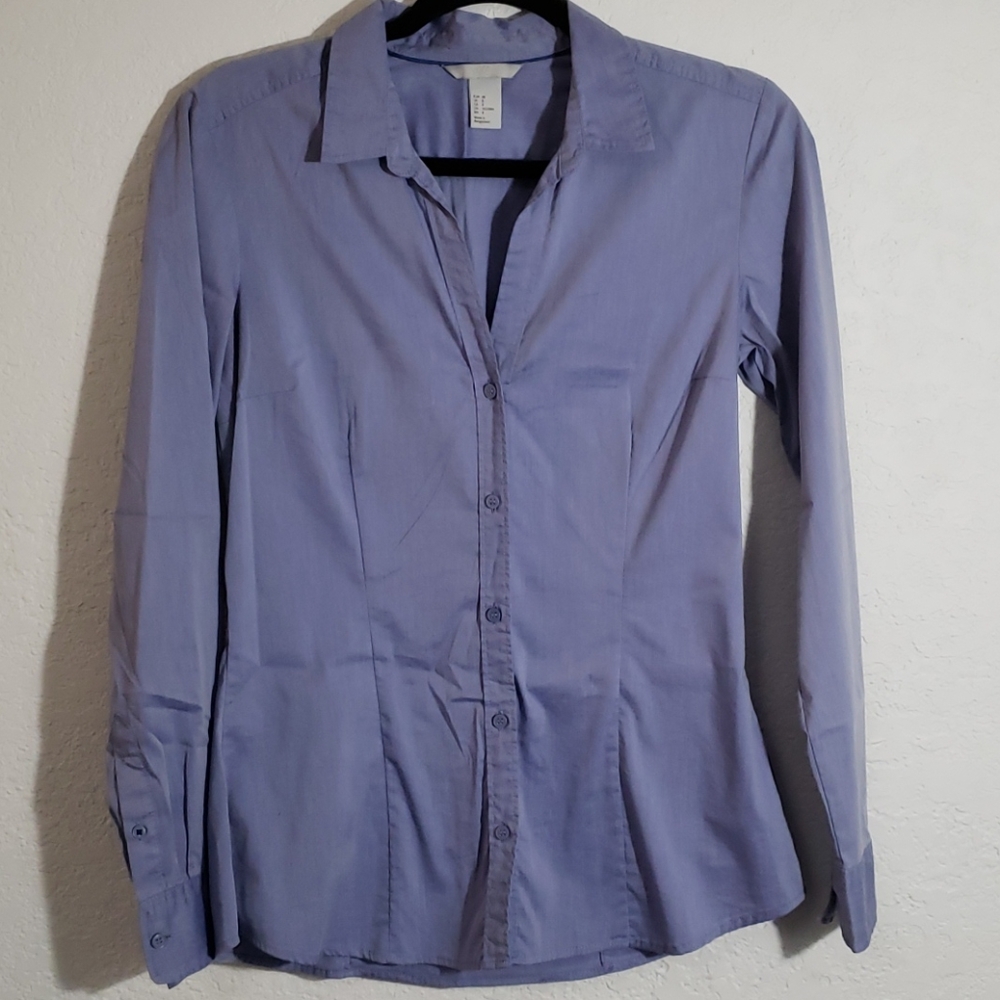 H&M blue, button down, long sleeved shirt